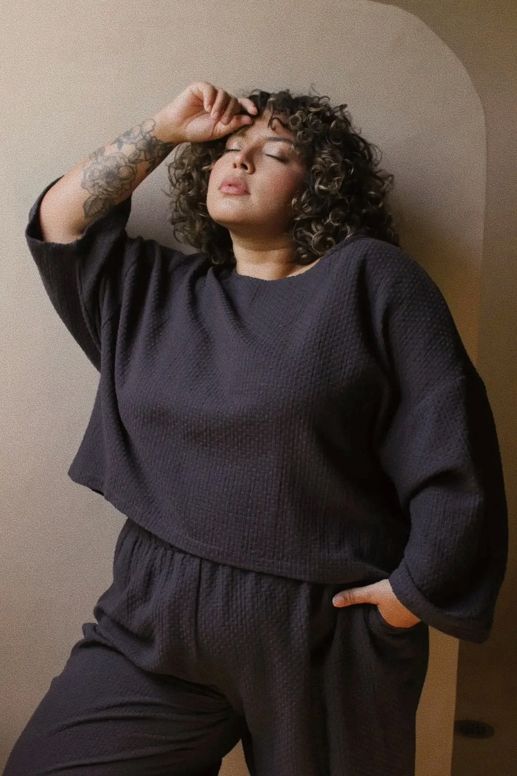 Robyn Basketweave Cotton Top | Faded Black