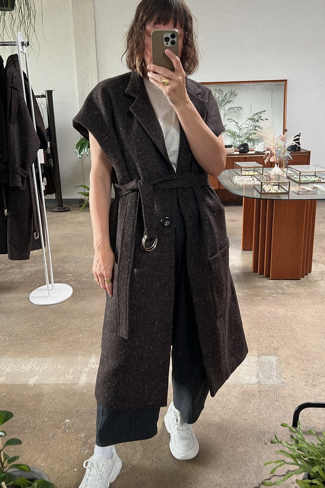 Modern Weaving | Elongated Vest | Chocolate Wooly Melton | Hazel & Rose | Minneapolis