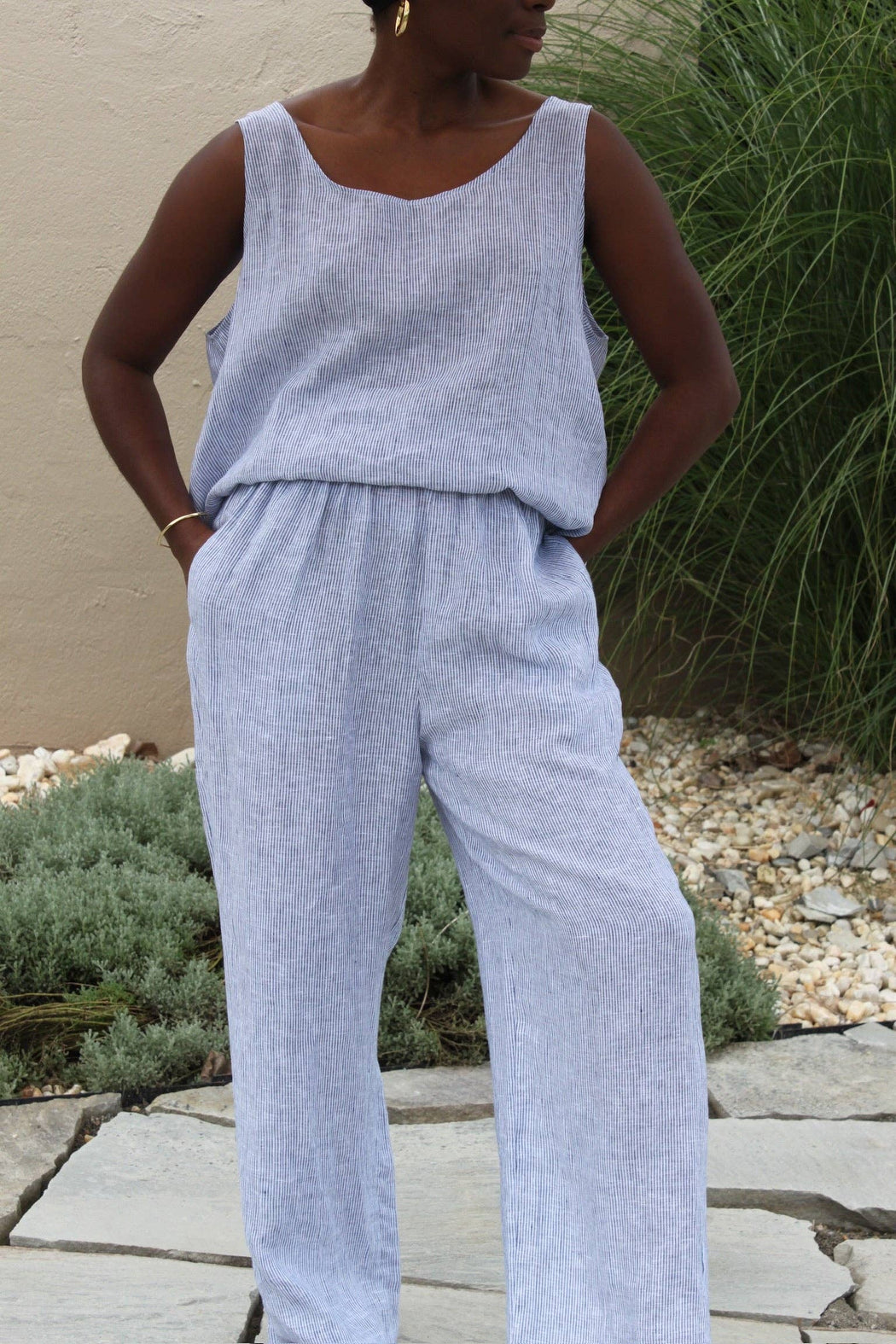Marni Linen Tank | Indigo Stripe