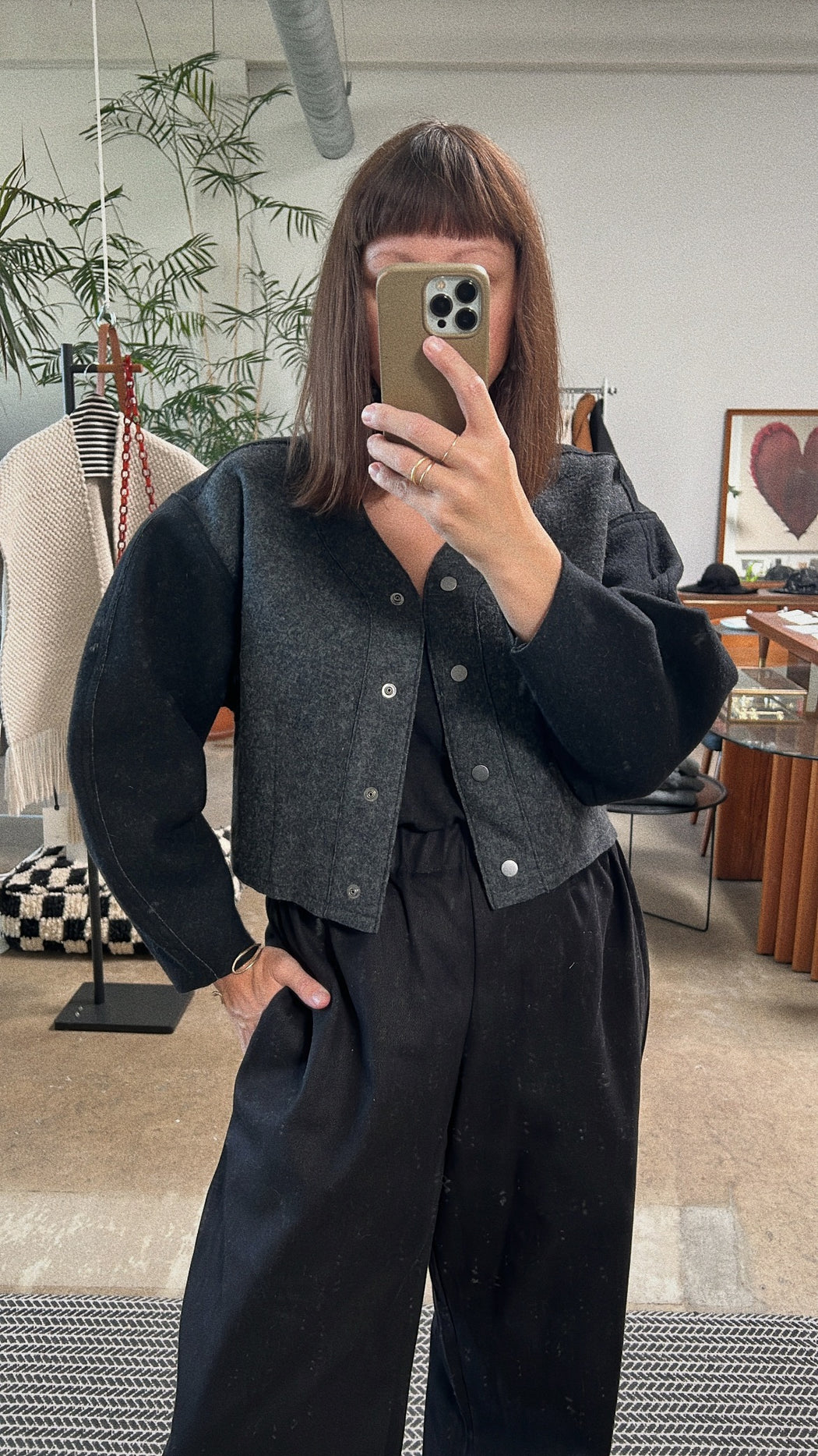 DOUBLE FACE WOOL BOMBER | Black + Charcoal
