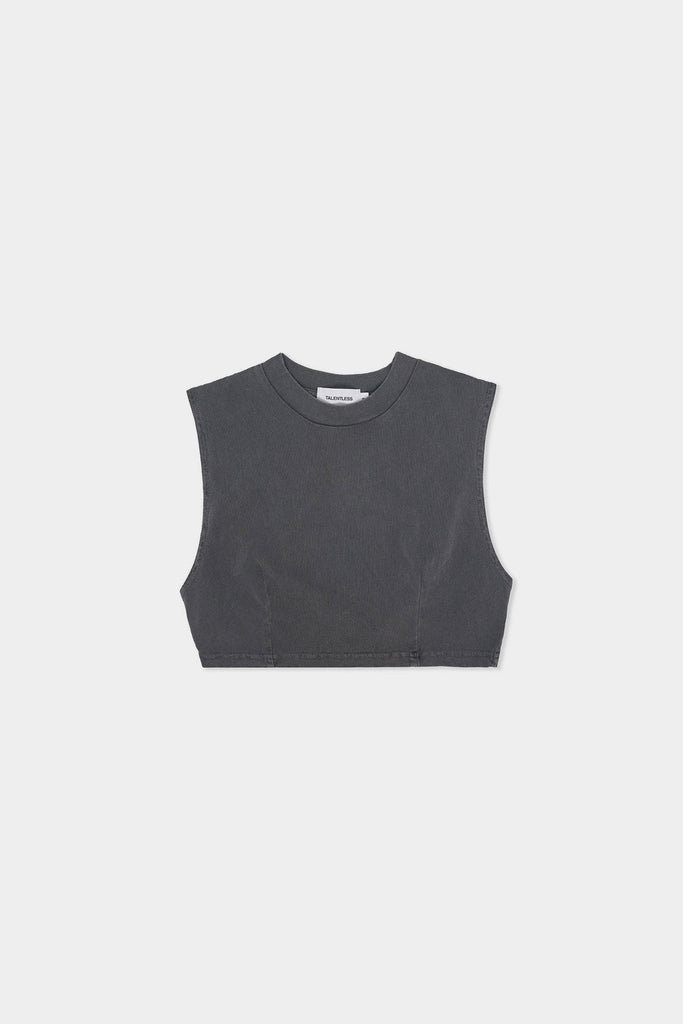 TALENTLESS | CROP DART MUSCLE TANK | STEEL GREY | HAZEL & ROSE