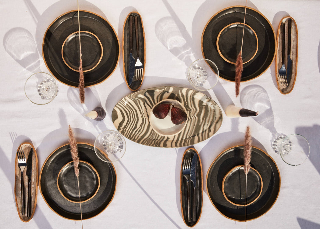 Skinny Oval Ceramic Tray | Black