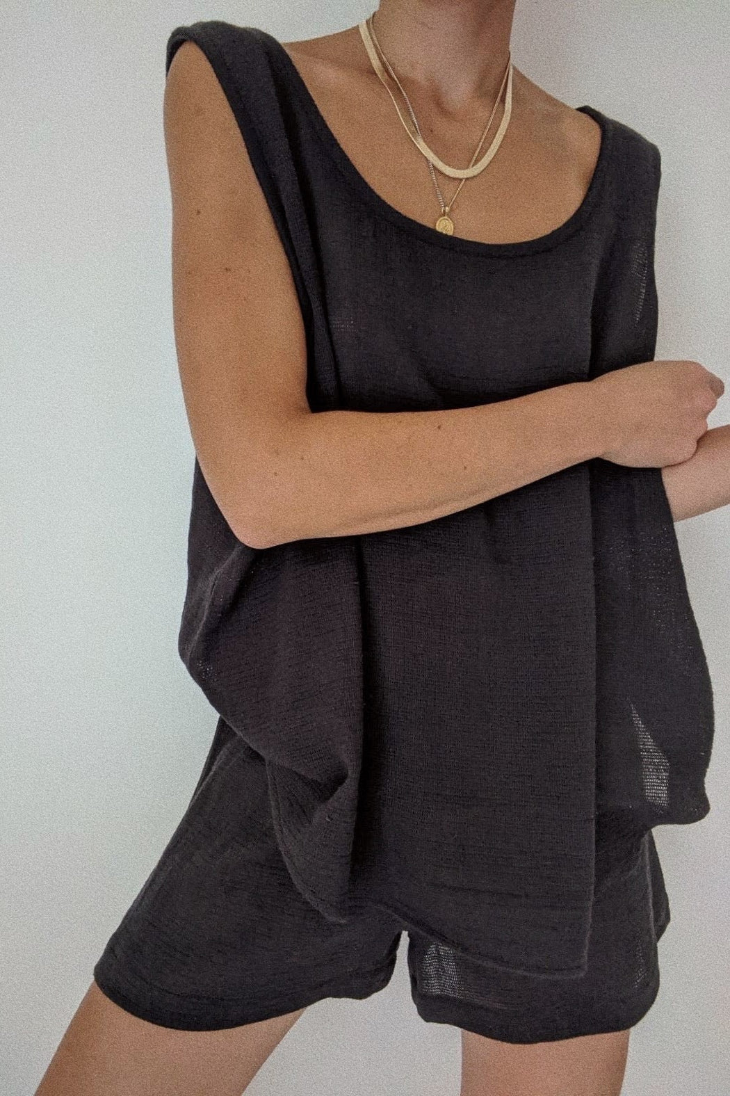 Marni Waffled Cotton Tank | Faded Black