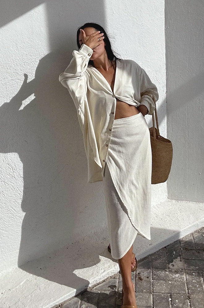Bobbie Waffled Cotton Wrap Skirt | Natural