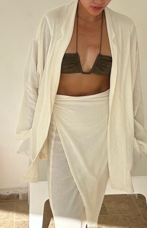 Bobbie Waffled Cotton Wrap Skirt | Natural
