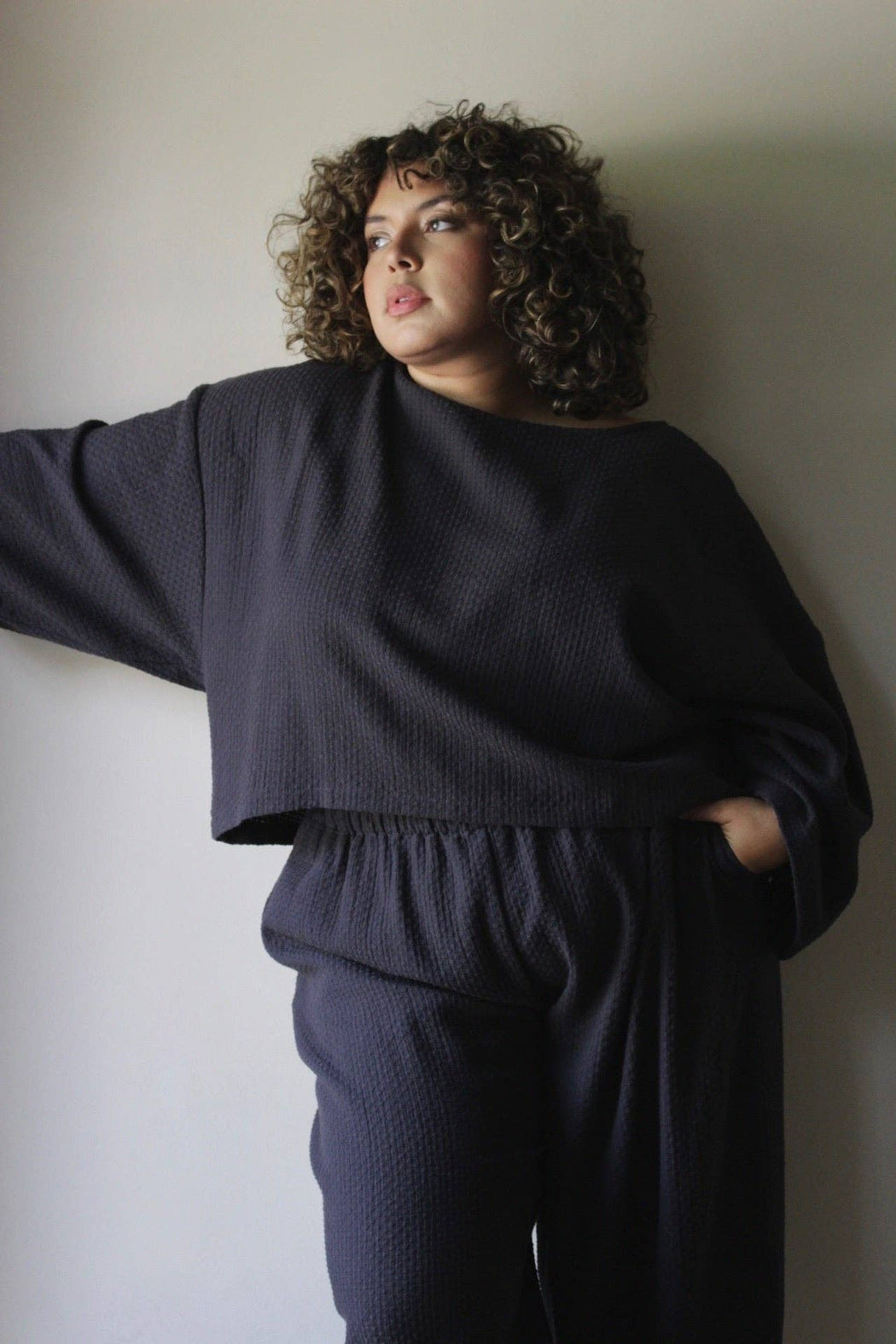 Robyn Basketweave Cotton Top | Faded Black