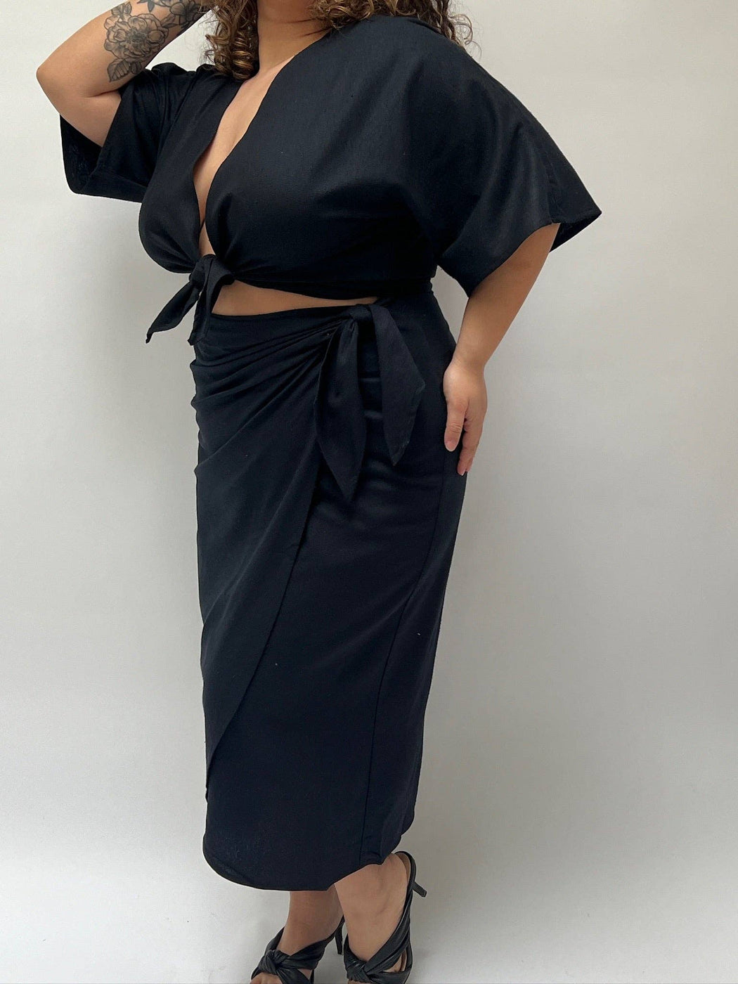 Bobbie Raw Silk Wrap Skirt | Black