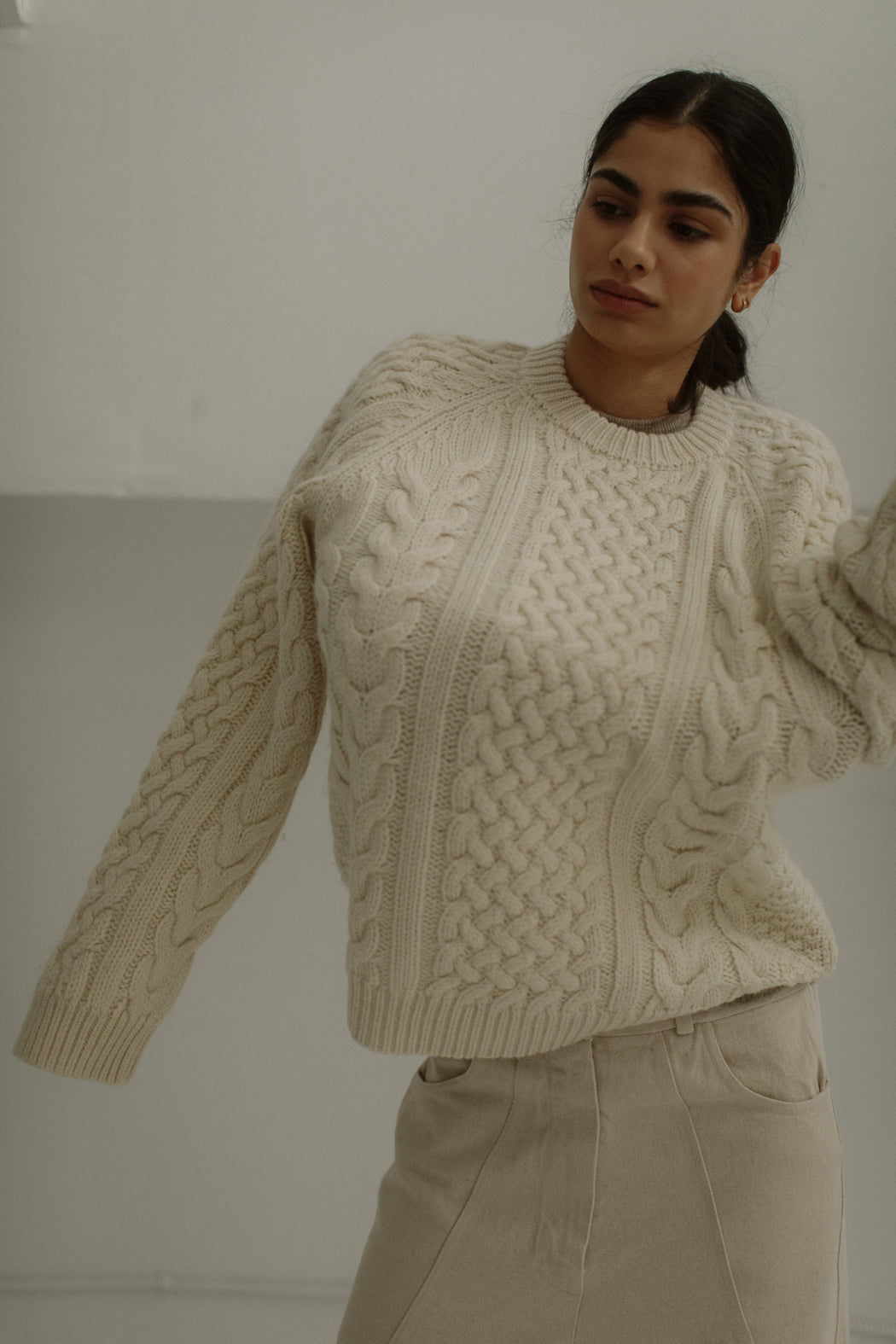 Bare Knitwear | Porteau Cable Crew | Ecru | Hazel & Rose | Minneapolis