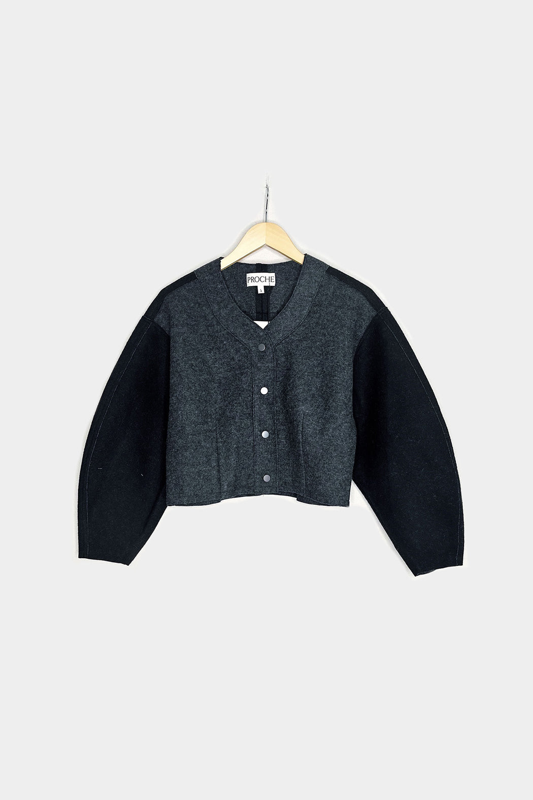 DOUBLE FACE WOOL BOMBER | Black + Charcoal