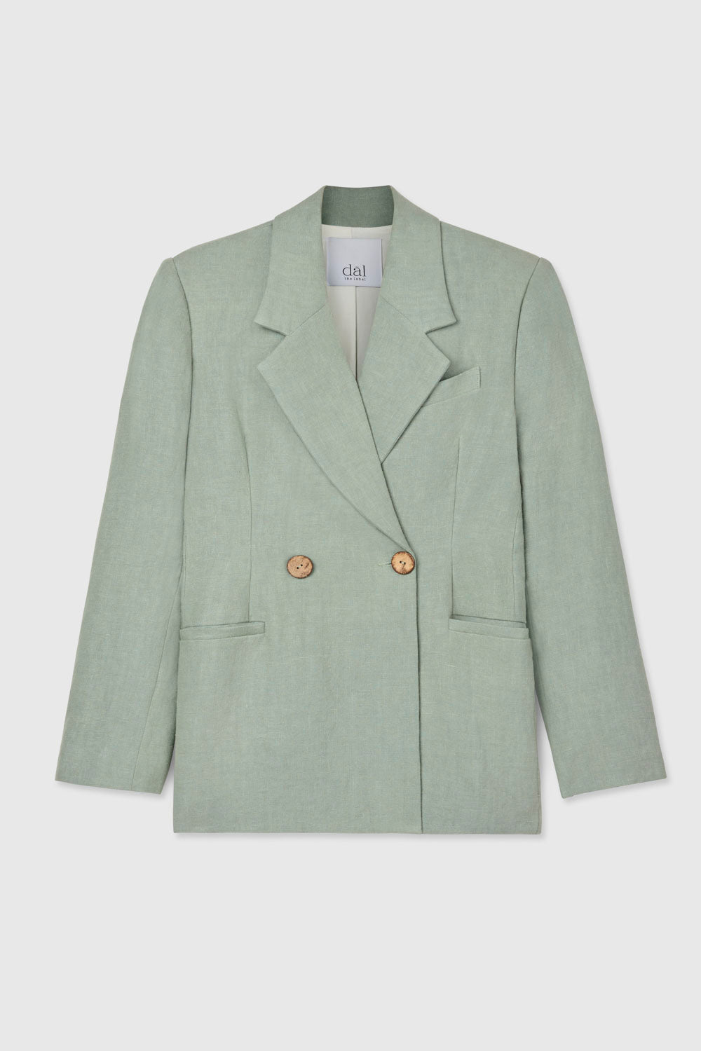 SIGNATURE LINEN DOUBLE-BREASTED BLAZER | MIST