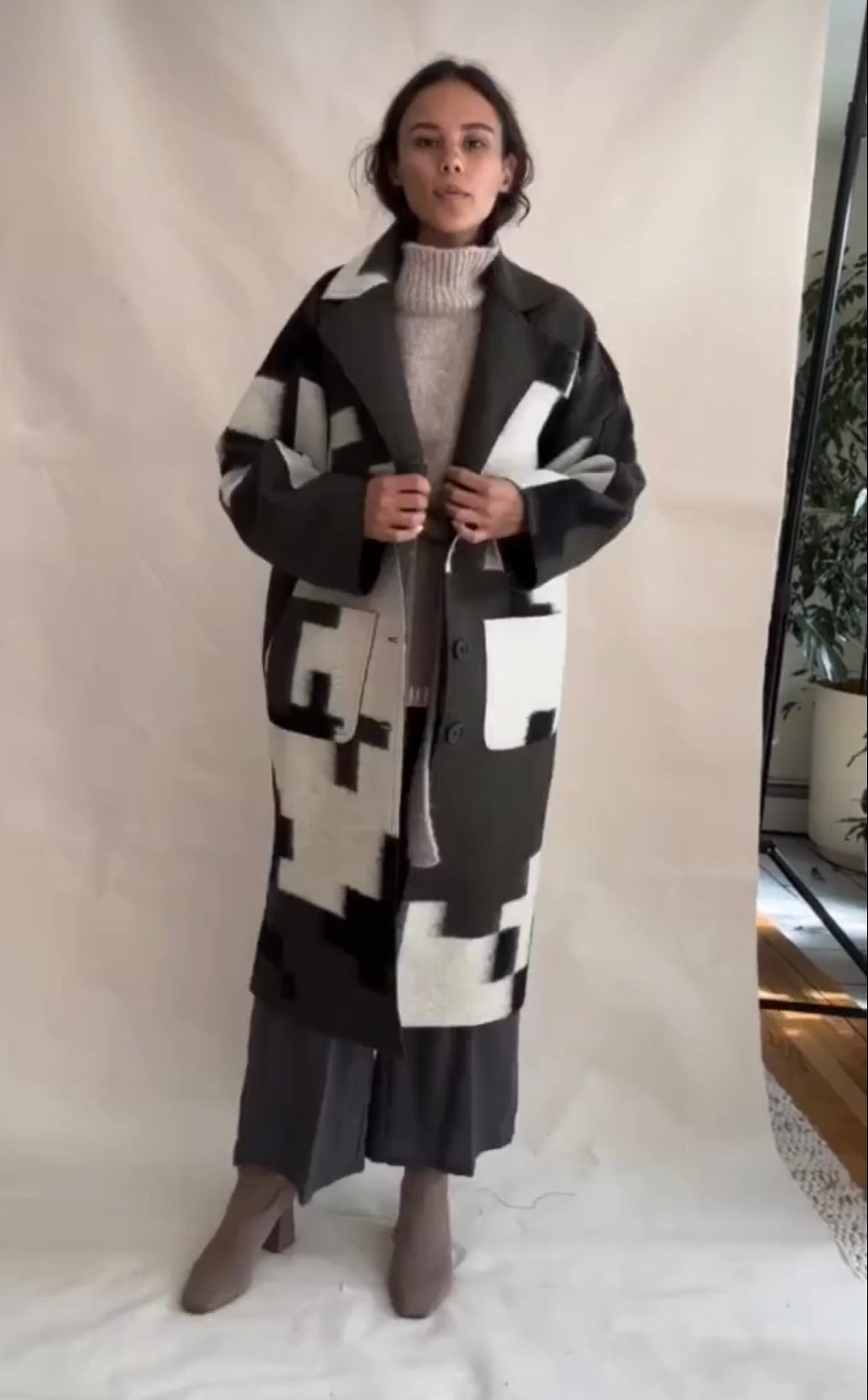 ABSTRACT REVERSIBLE WOOL OVERCOAT
