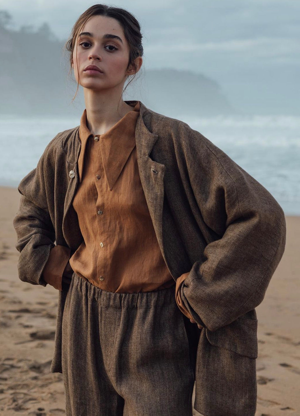 Pointed Collar Shirt | Camel
