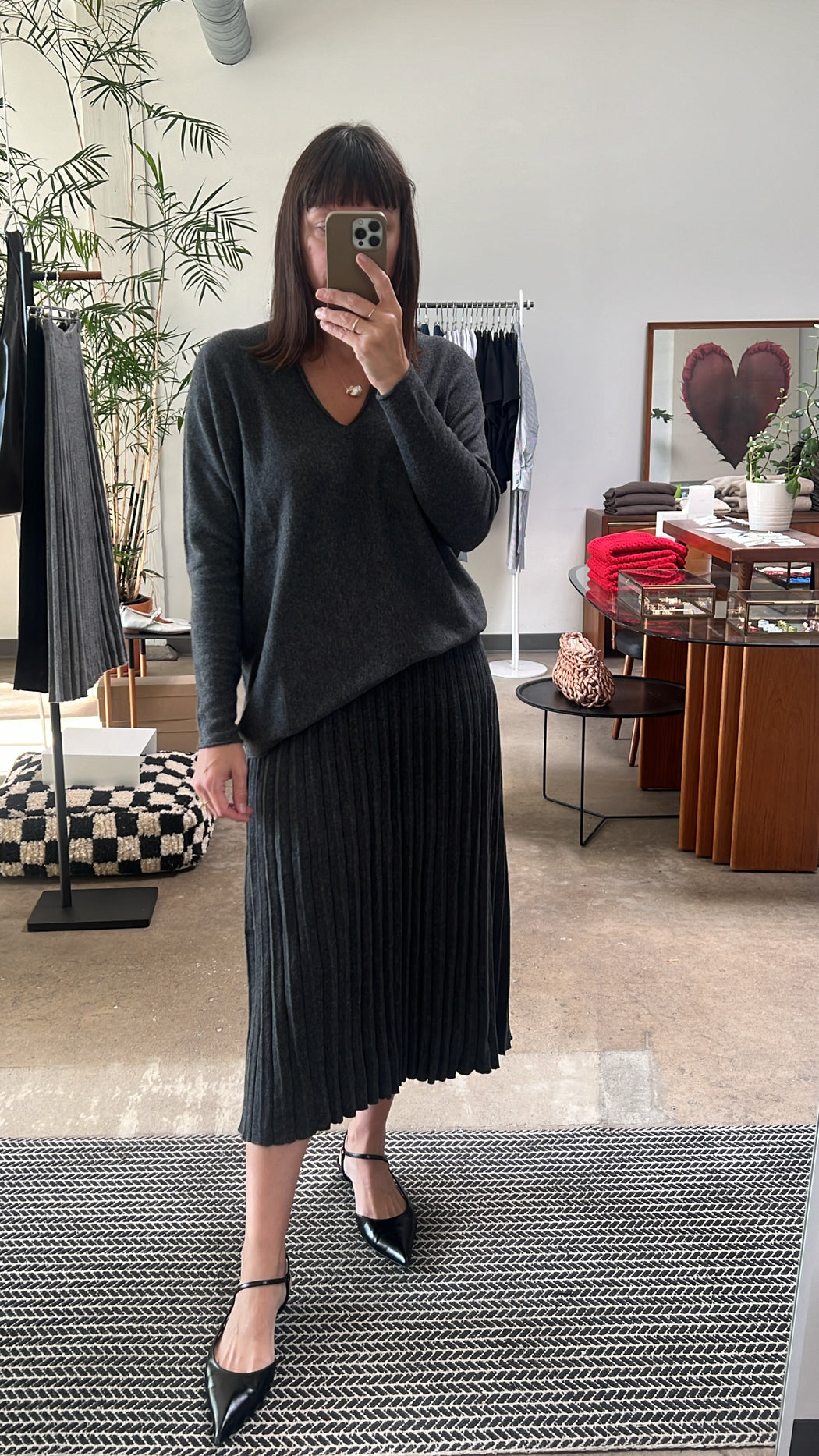 Cashmere Mix Pleated Skirt | Dark Grey