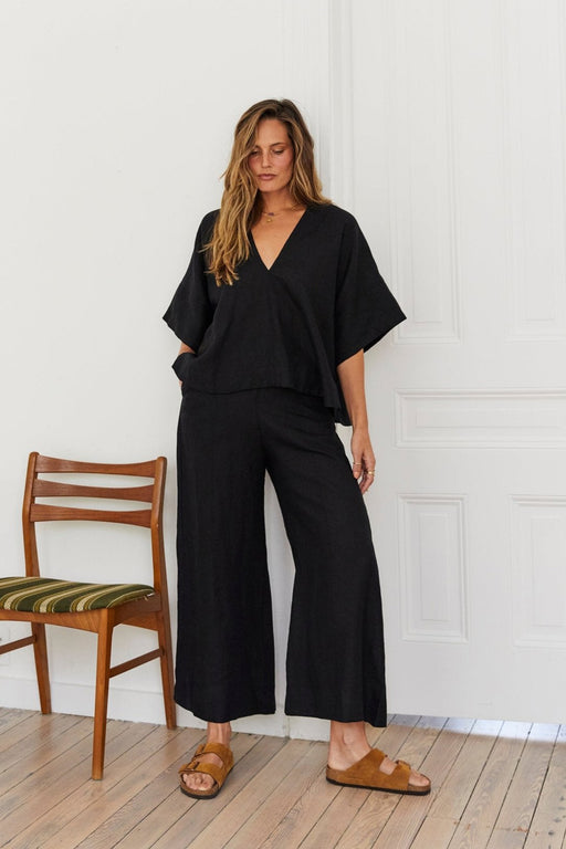 Wide-Leg Linen Pant | Black