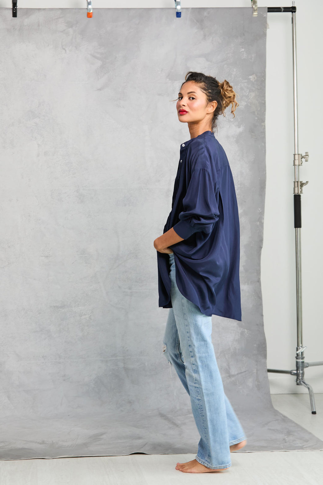 Silk Tuxedo Shirt | Navy