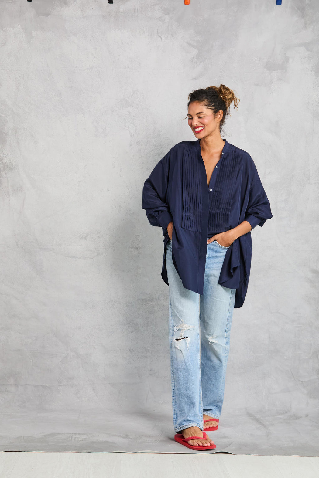 Silk Tuxedo Shirt | Navy