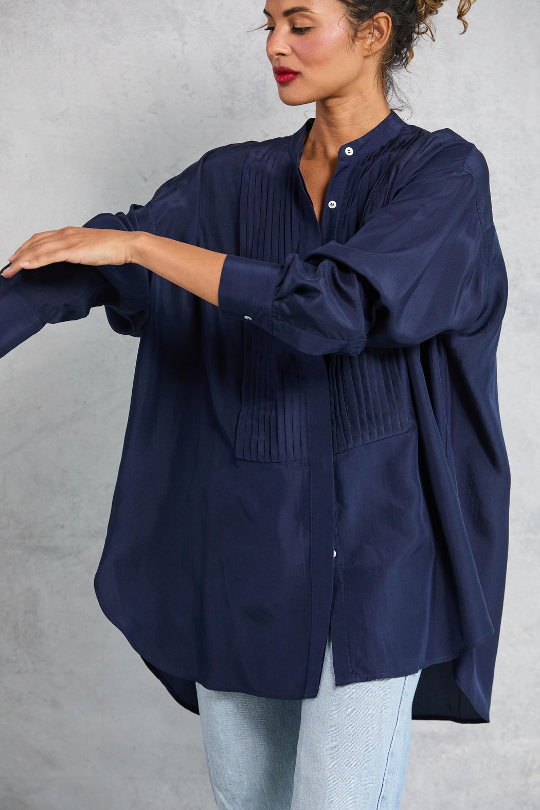 Silk Tuxedo Shirt | Navy