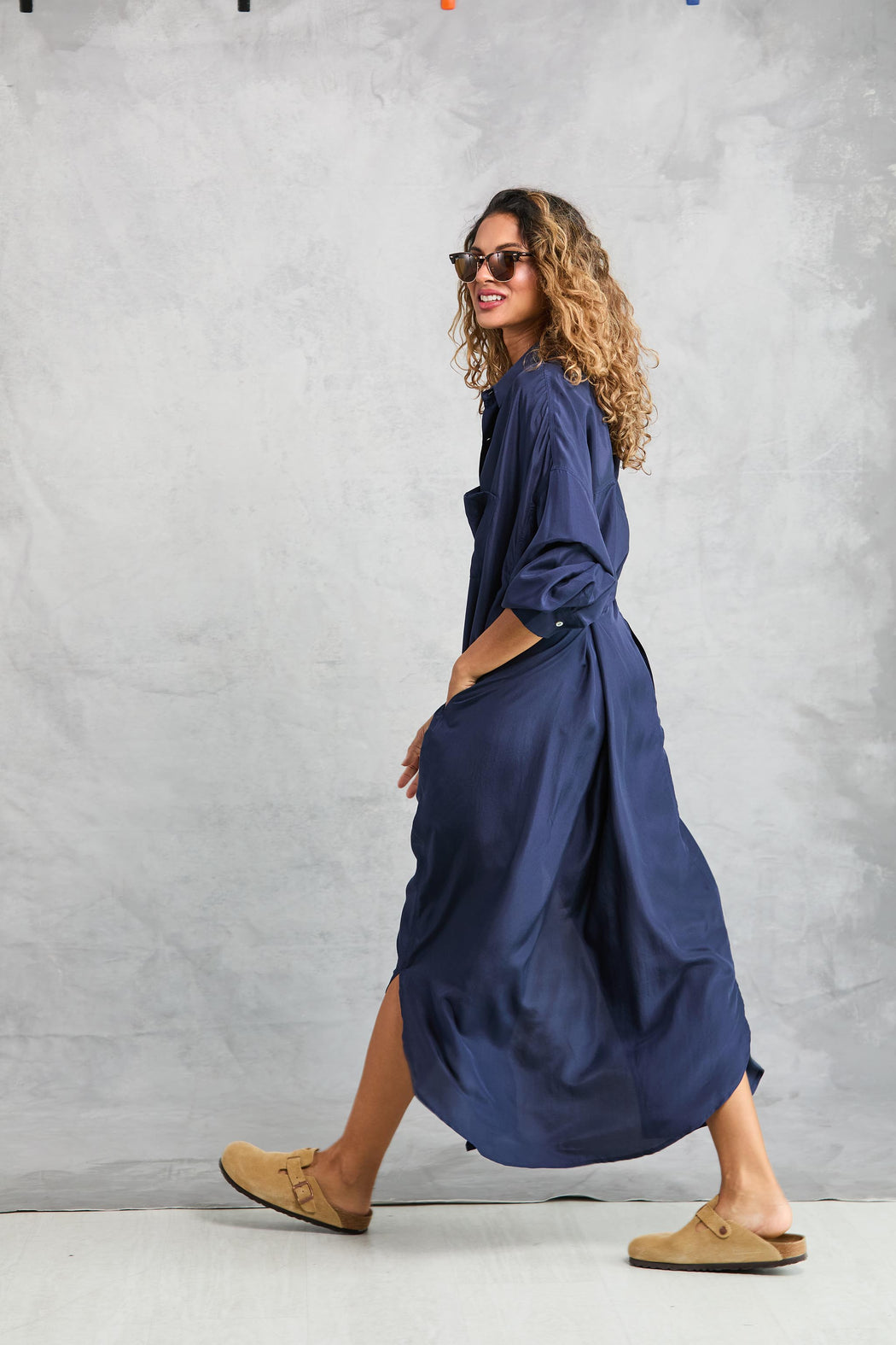 Silk Florence Shirt Dress | Navy