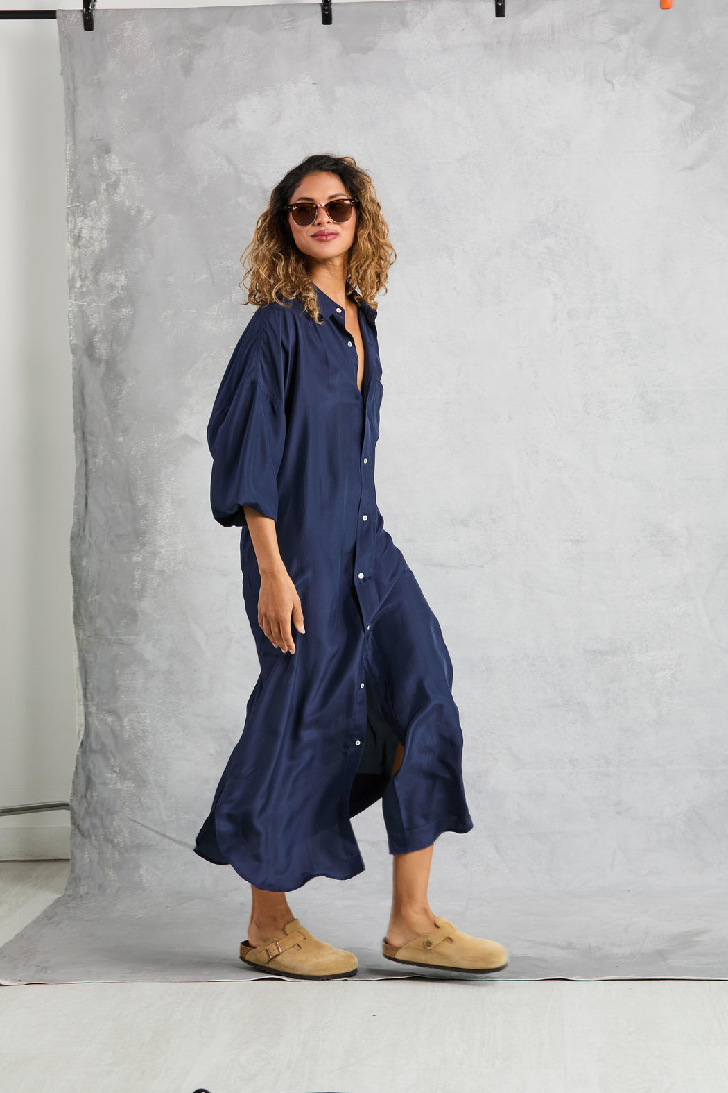 Silk Florence Shirt Dress | Navy