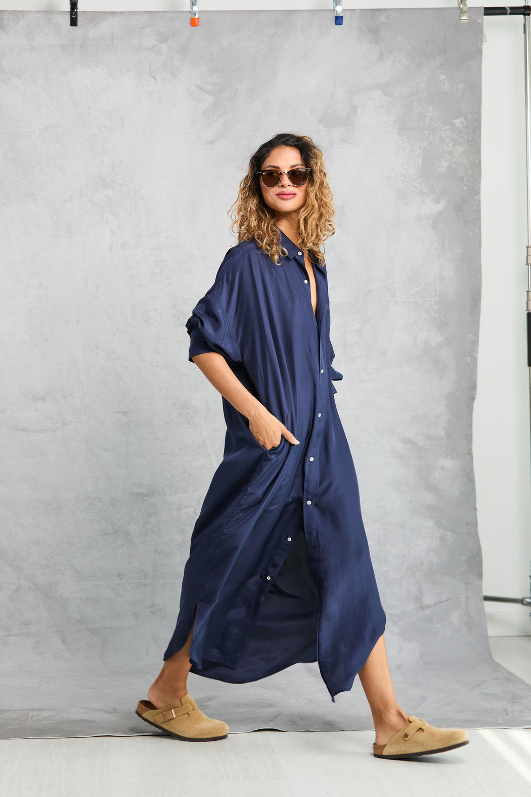 Silk Florence Shirt Dress | Navy