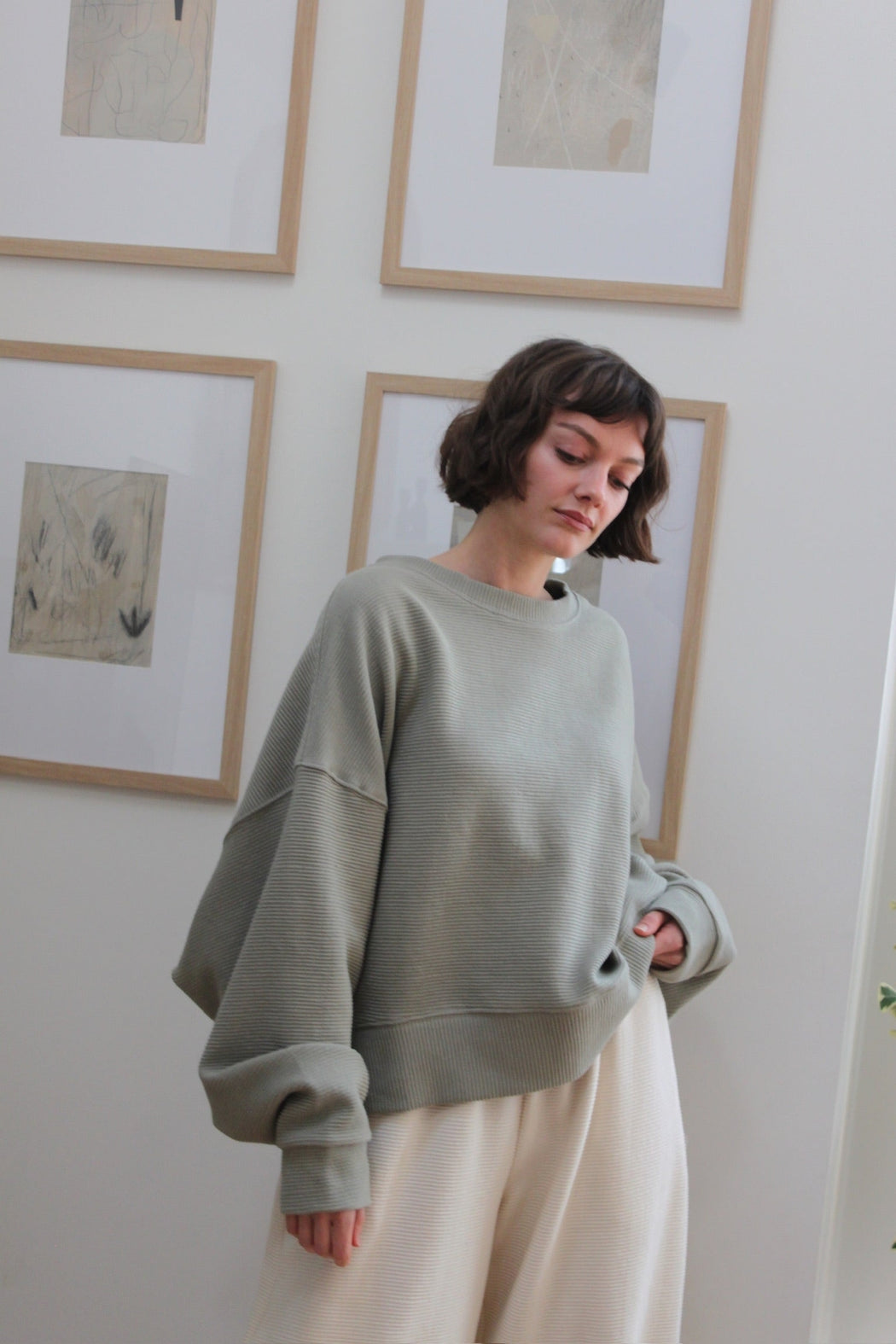 Margot Rippled Cotton Cropped Sweatshirt | Mineral
