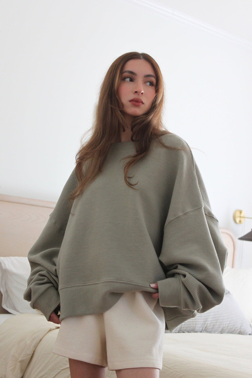 Margot Rippled Cotton Cropped Sweatshirt | Mineral