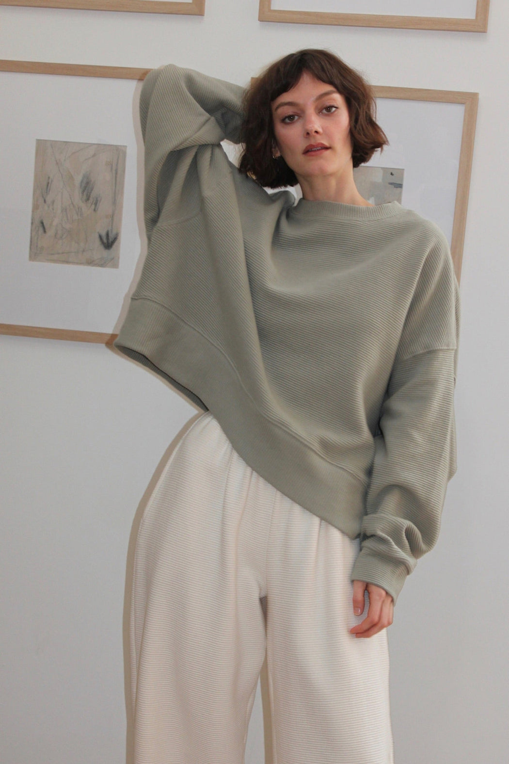Margot Rippled Cotton Cropped Sweatshirt | Mineral