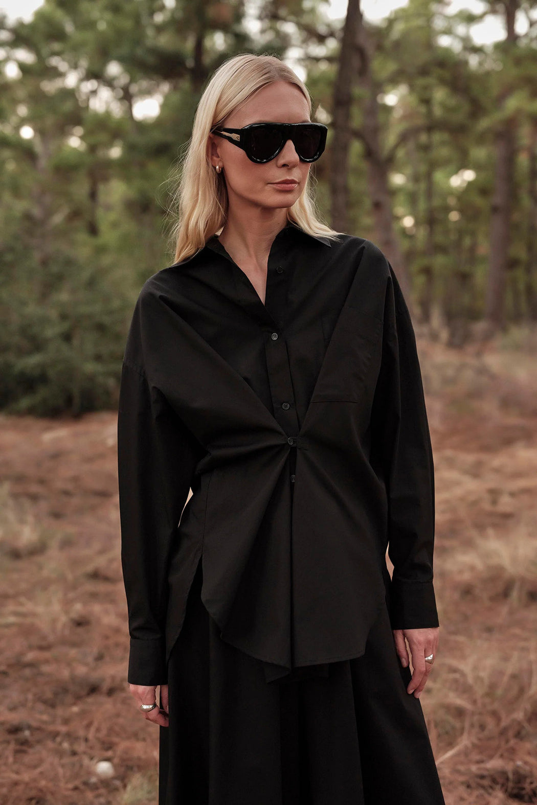Phoebe Wrap Shirt in Poplin | Black