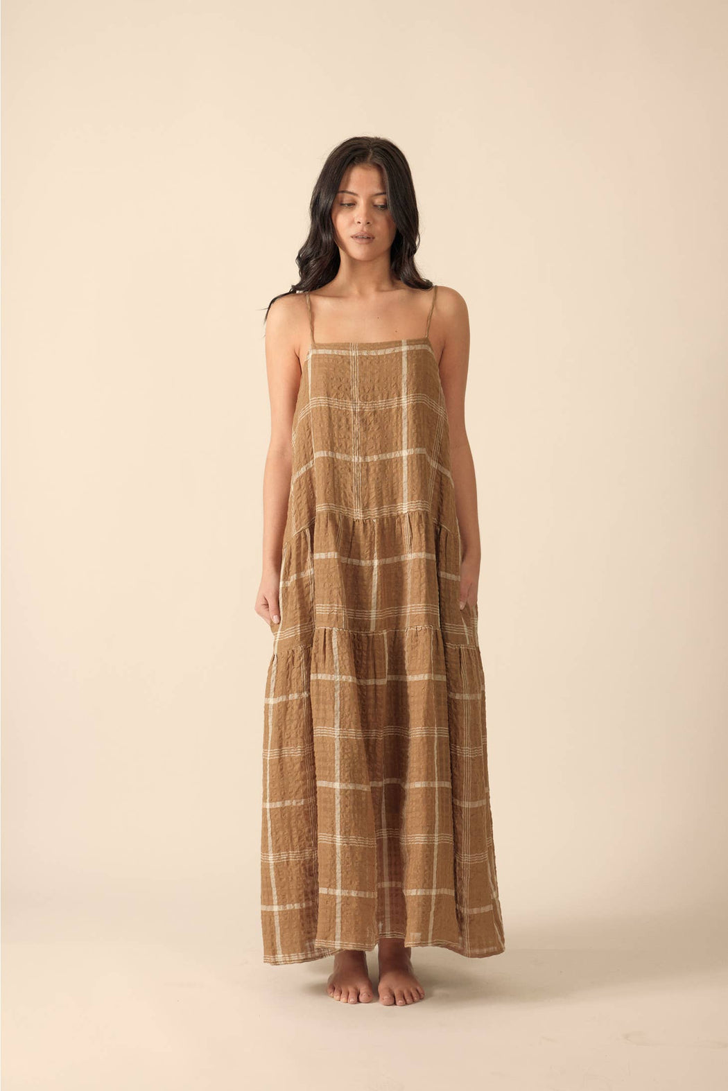 Plaid Tiered Dress | Mocha