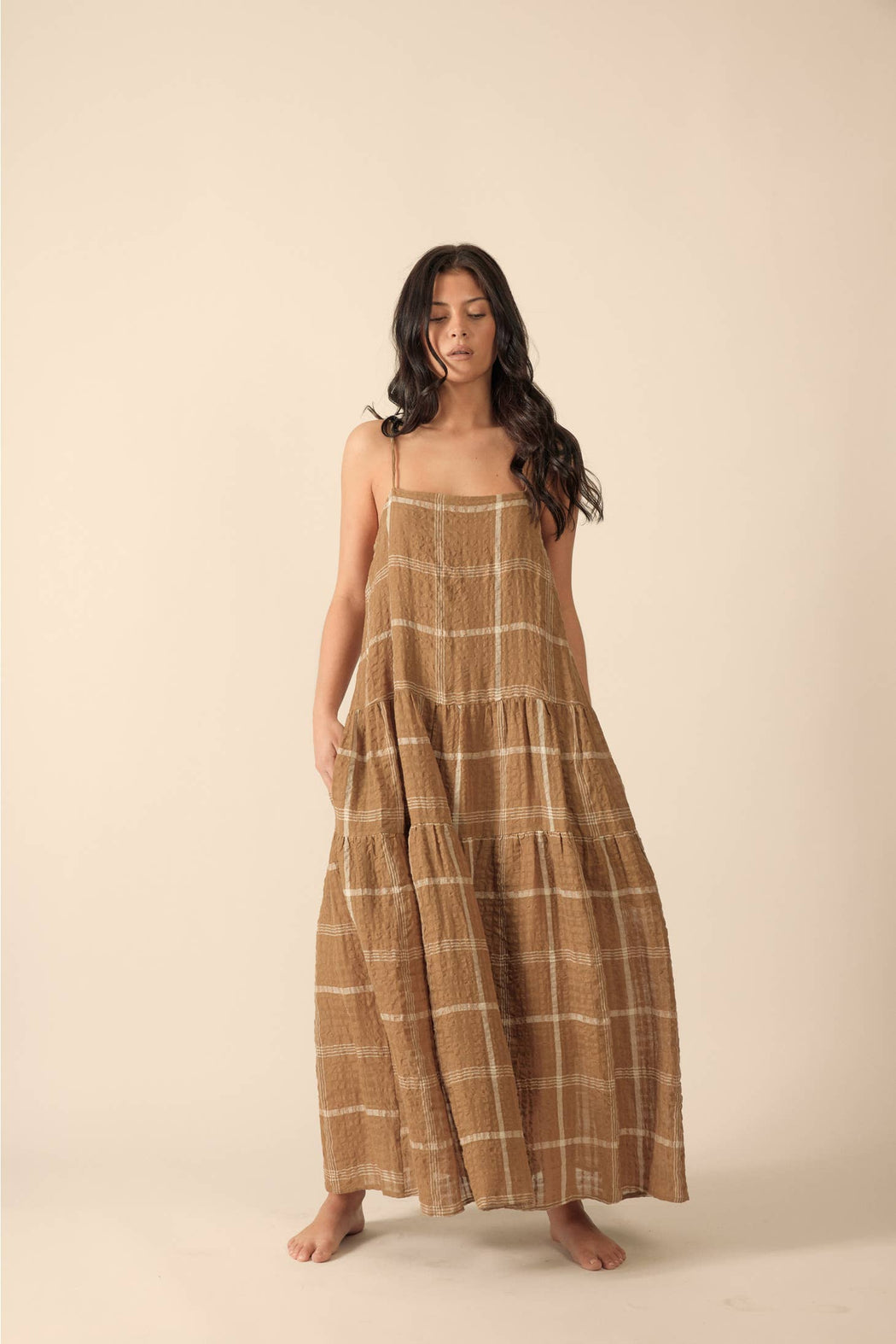 Plaid Tiered Dress | Mocha