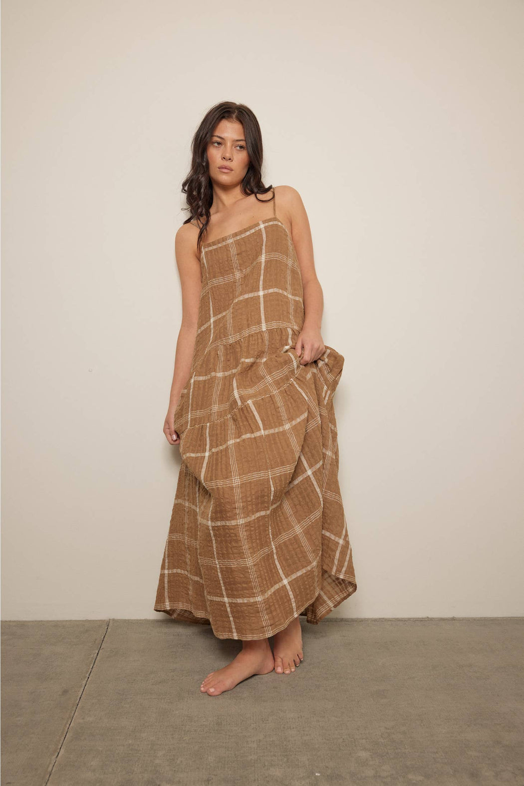 Plaid Tiered Dress | Mocha