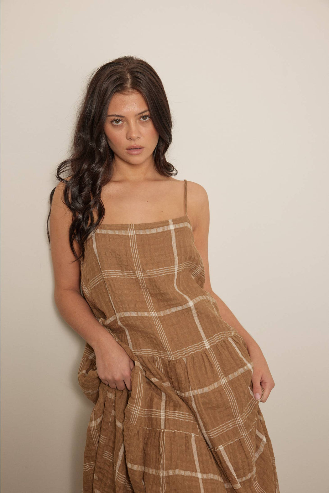 Plaid Tiered Dress | Mocha