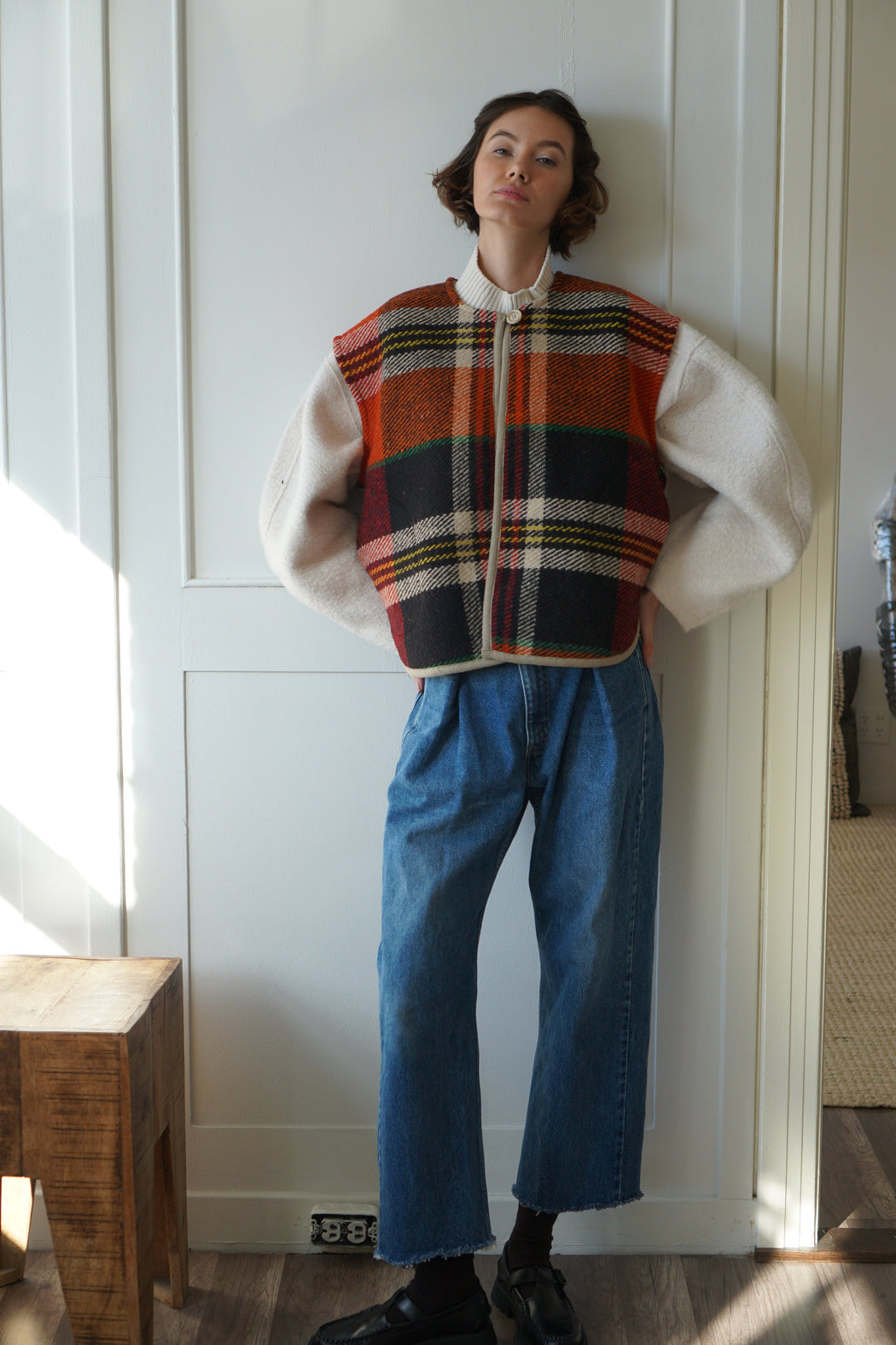 UPCYCLED FRONT PLEAT DENIM