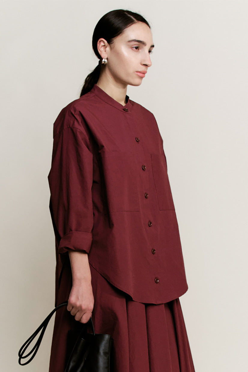 Oversize Mock Collar Button Down | Merlot