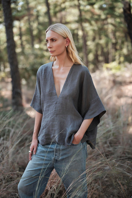 Linen Throw-on Top | Agave