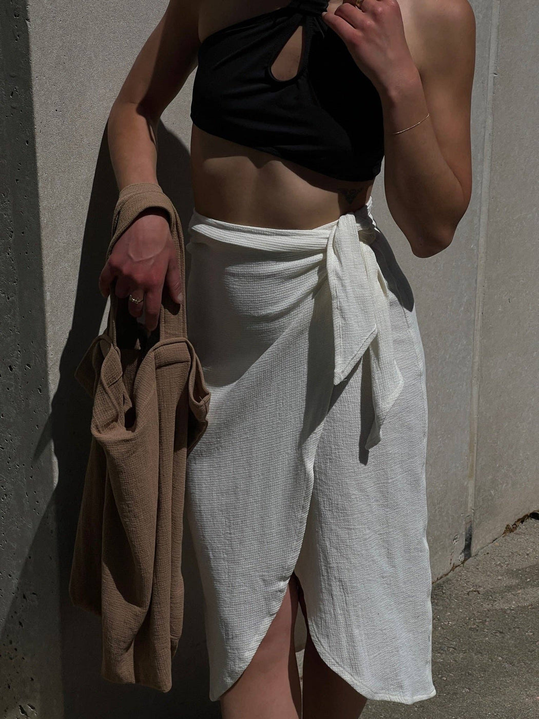 Bobbie Waffled Cotton Wrap Skirt | Natural