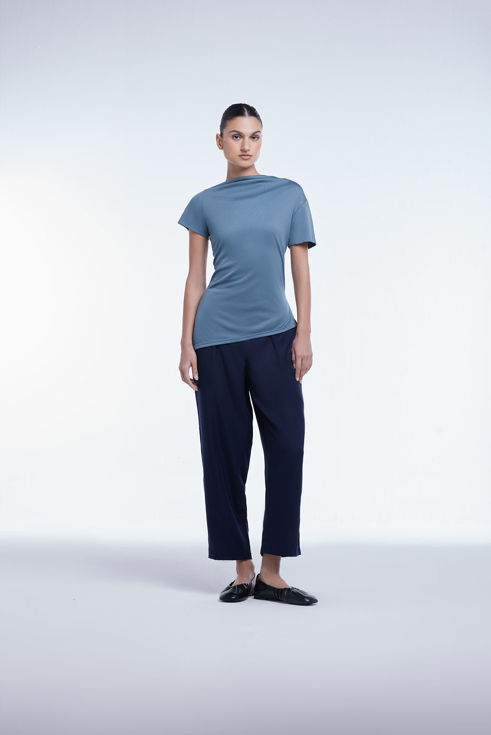 ASYMMETRICAL SHORT SLEEVE TOP | BLUE GREY