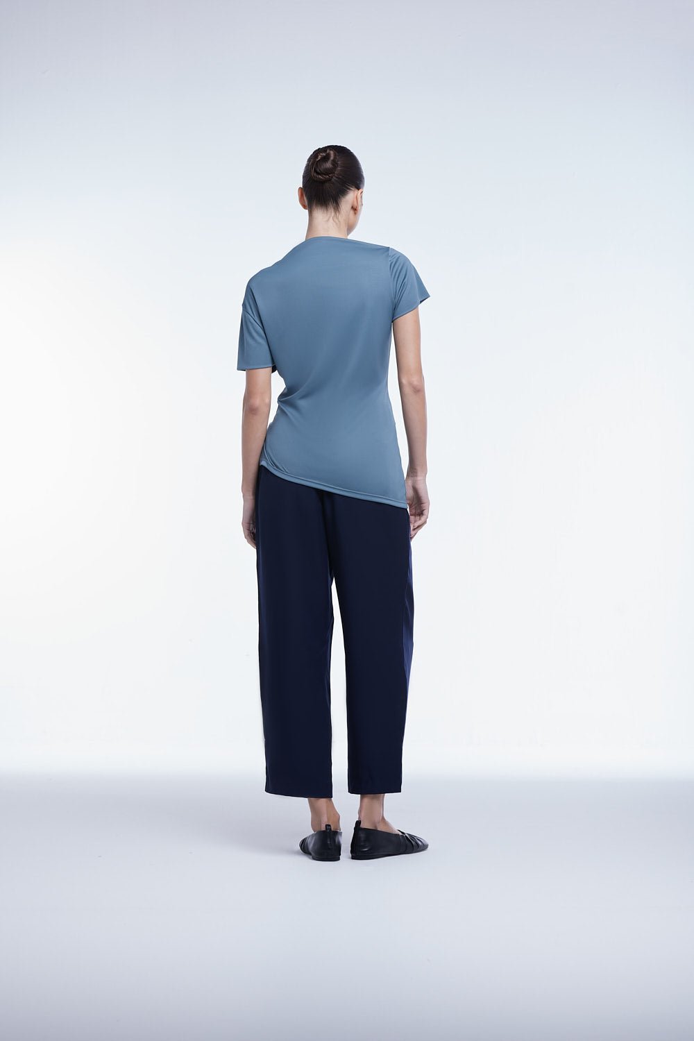 ASYMMETRICAL SHORT SLEEVE TOP | BLUE GREY