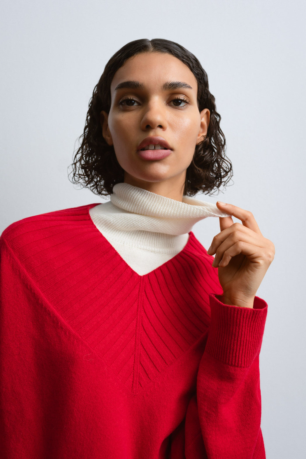 Cordera | CASHMERE RIBBED NECK SWEATER | RED | Hazel & Rose | Minneapolis