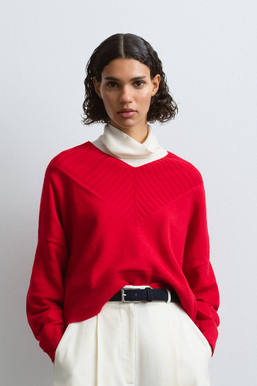 Cordera | CASHMERE RIBBED NECK SWEATER | RED | Hazel & Rose | Minneapolis