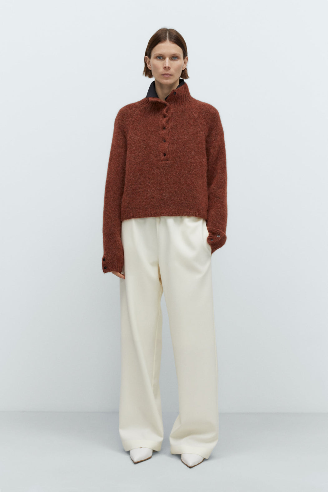 BABY ALPACA POLO SWEATER | Terracota