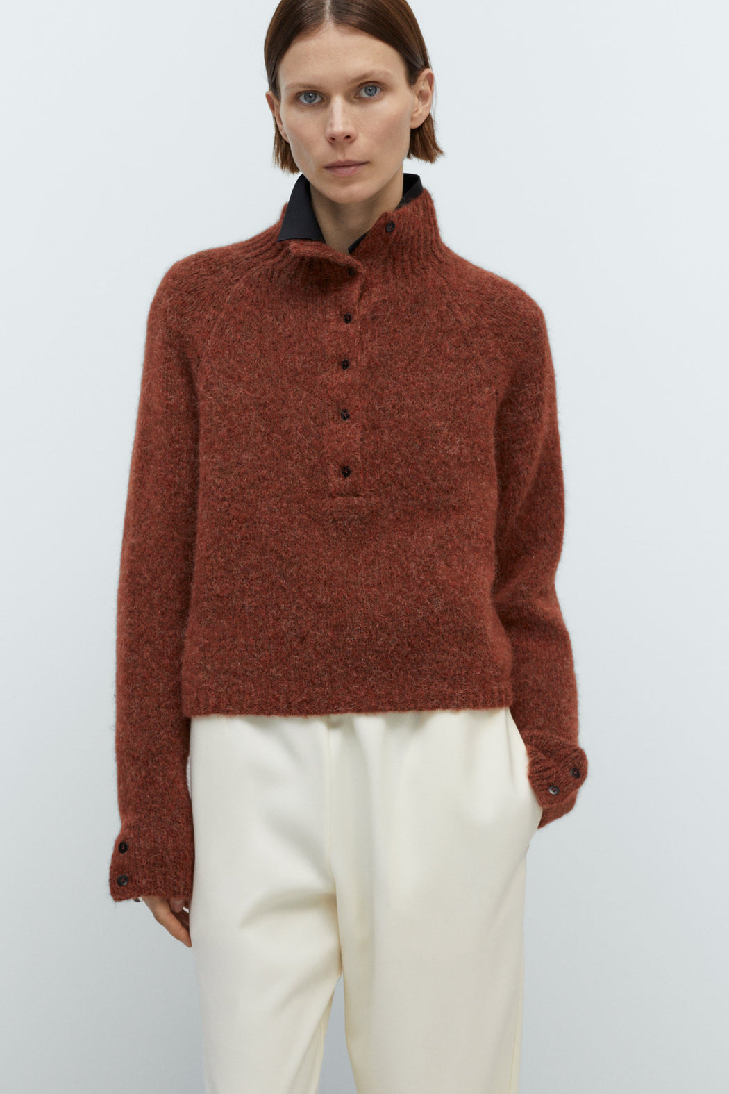 BABY ALPACA POLO SWEATER | Terracota