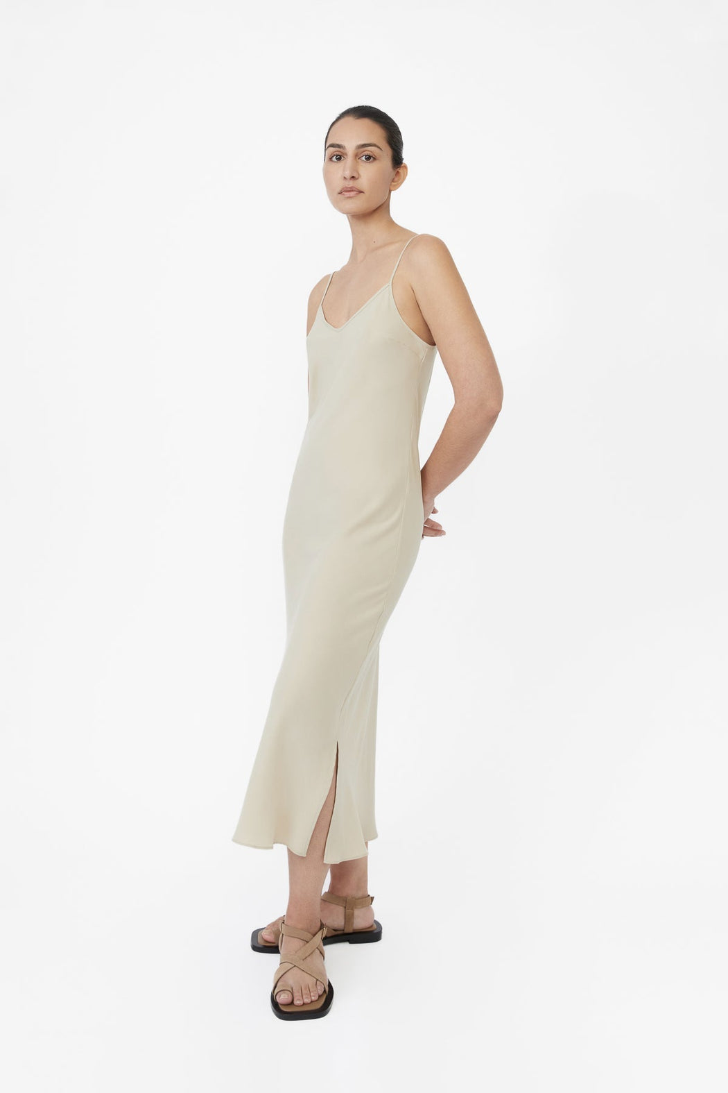 CUPRO BIAS SLIP DRESS | SAND