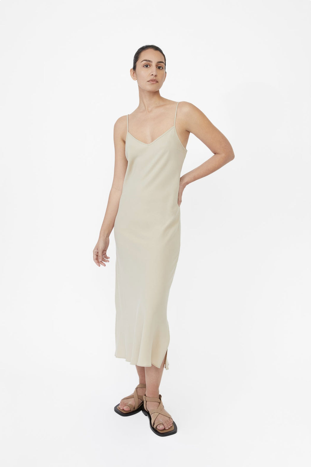 CUPRO BIAS SLIP DRESS | SAND