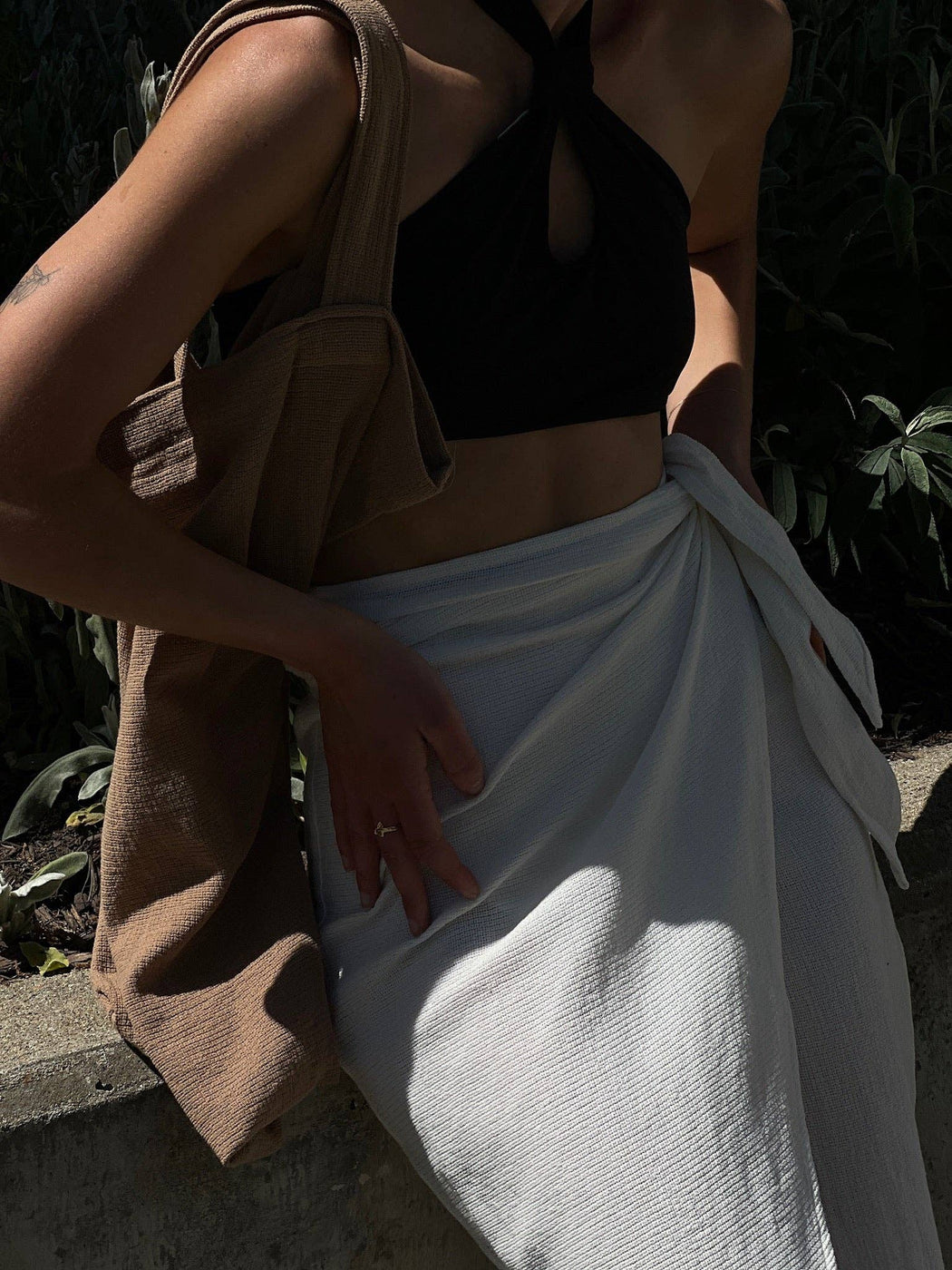 Bobbie Waffled Cotton Wrap Skirt | Natural