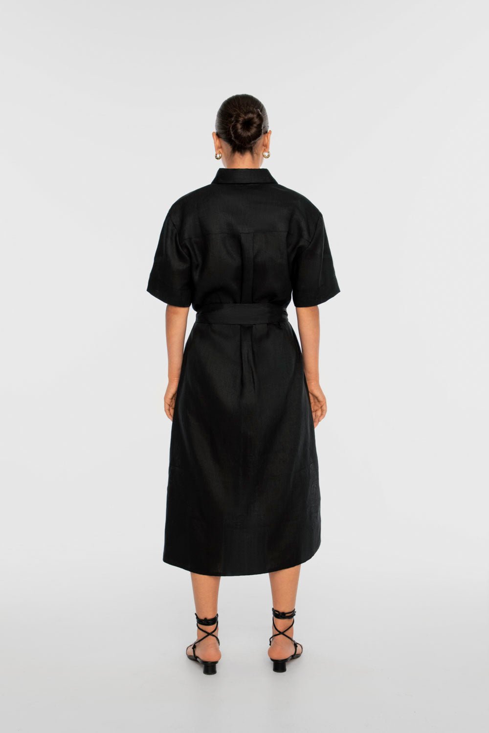 LINEN MIDI SHIRTDRESS | Black