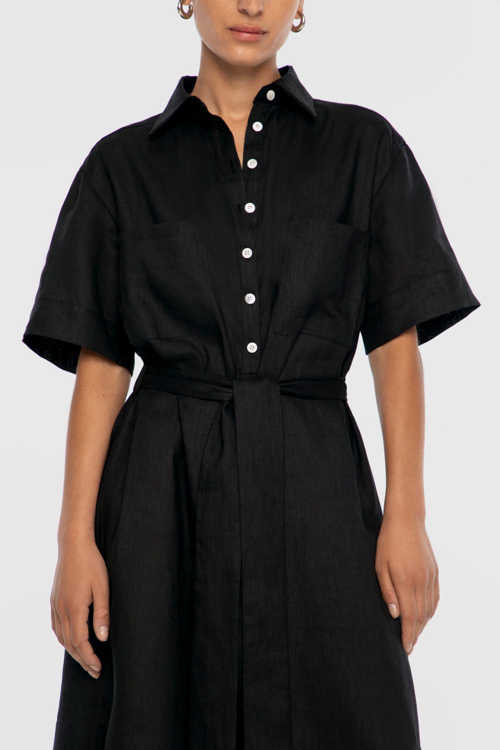LINEN MIDI SHIRTDRESS | Black