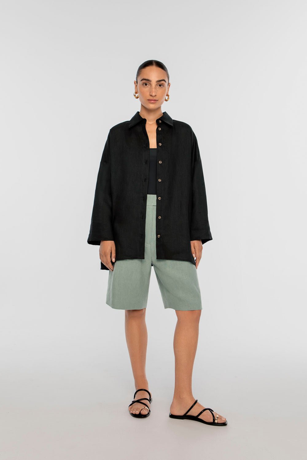 LINEN OVERSIZED SHIRT | Black