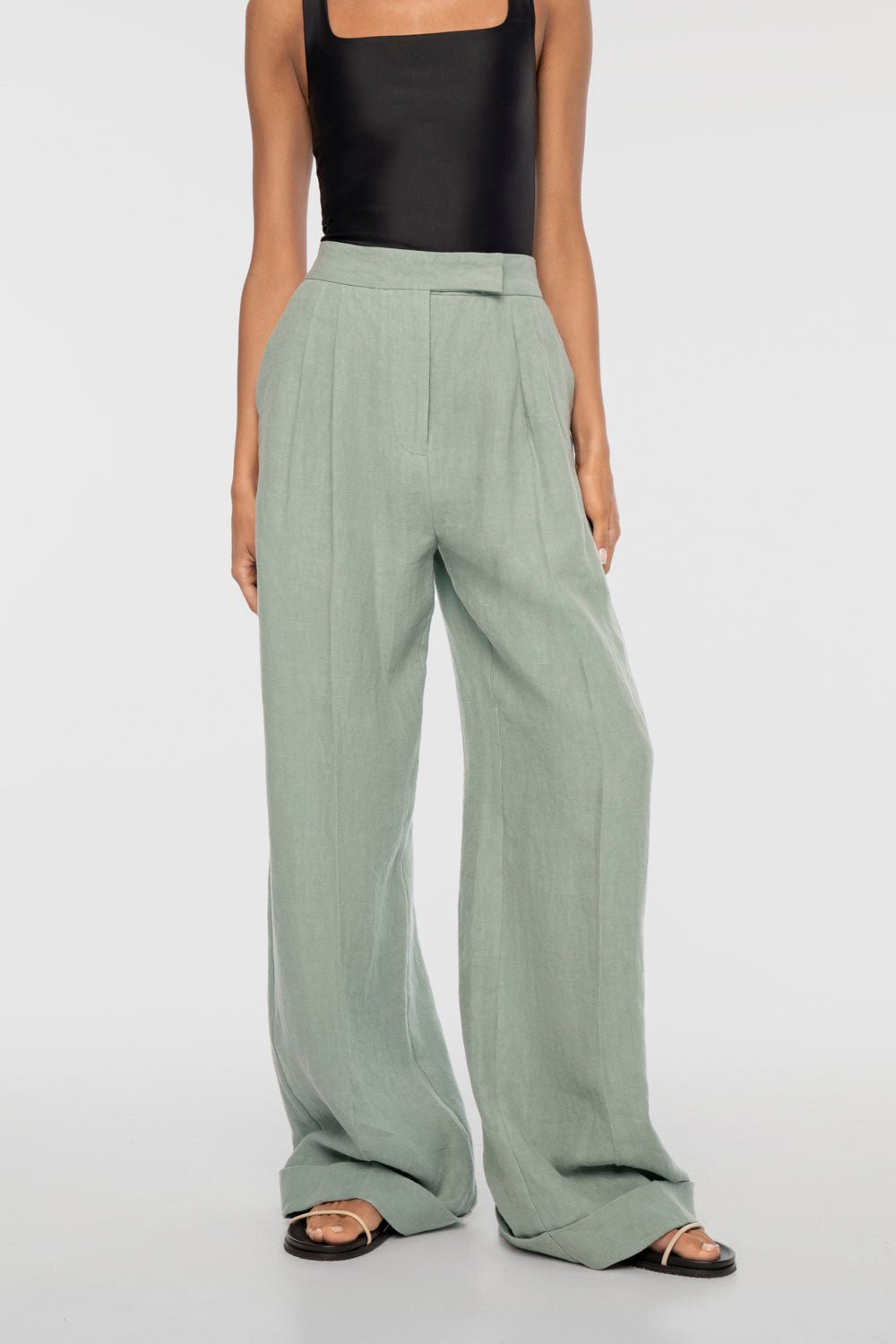 LINEN WIDE LEG PANTS | MIST