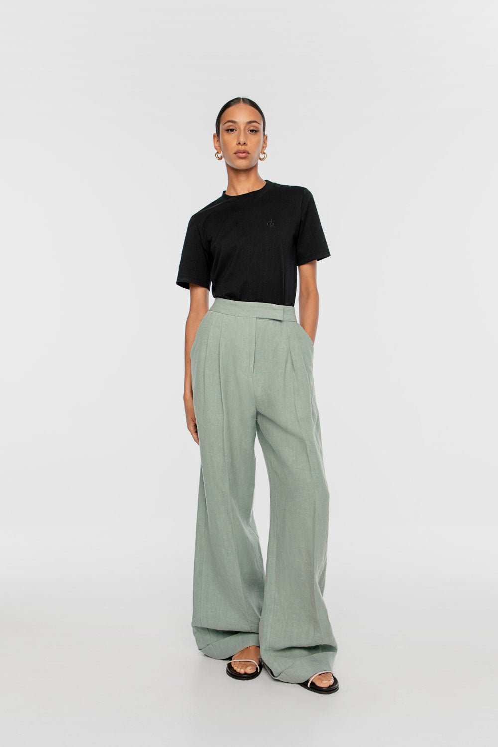 LINEN WIDE LEG PANTS | MIST